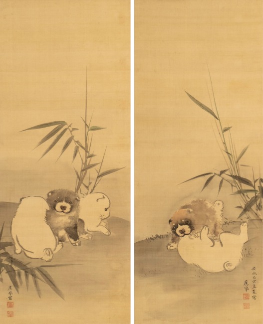 虎と竹の絵柄の石材製円形アート 虎と竹の絵柄の石材製円形アート （日本の虎の絵〜時代順に