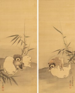 「竹に狗子図」円山応挙　192×55センチ（左右共通）1779年　掛け軸