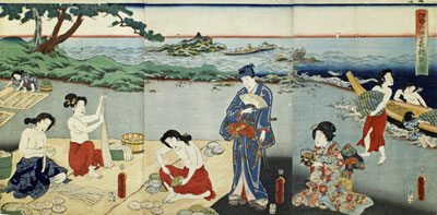 三代歌川豊国「伊勢の海士長鮑制ノ図（あまのしをせいすのず）」
