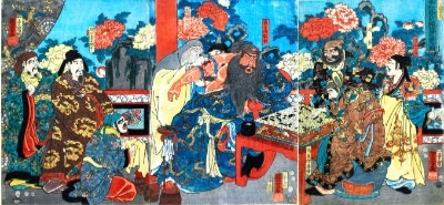 「華佗骨刮関羽箭療治図（かだほねをけずりかんうのやきずをりょうじするのず）」