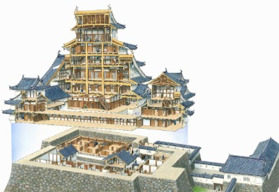 「姫路城天守断面」香川元太郎　３８．６×５３．３センチ　アクリル絵の具　『城郭建築の至宝姫路城』（１９９５年）所